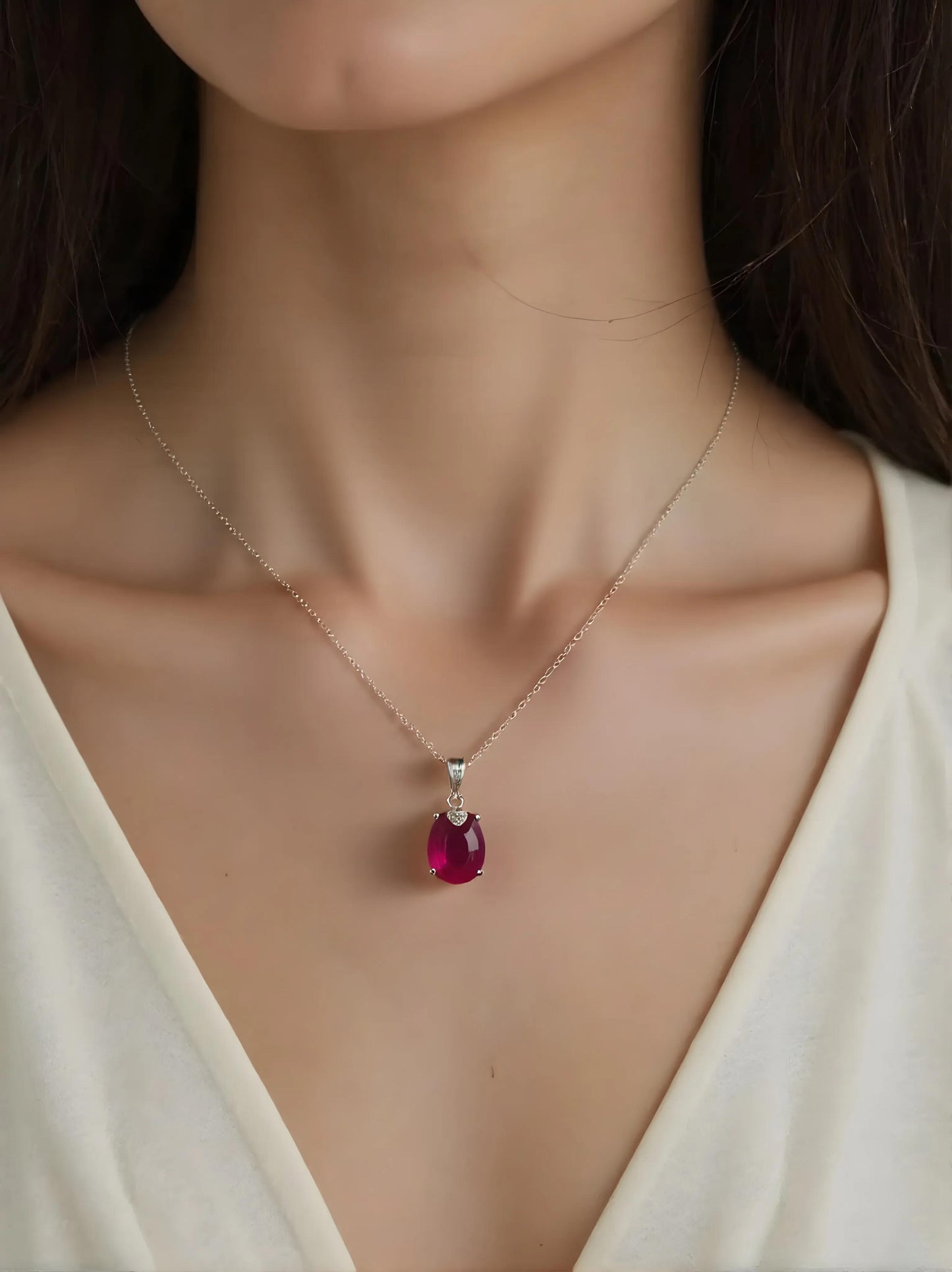 Natural Ruby oval shaped Pendant with zirconia