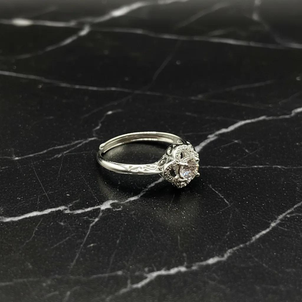 Flower Shaped Cubic Zirconia Ring, 925 Sterling Silver