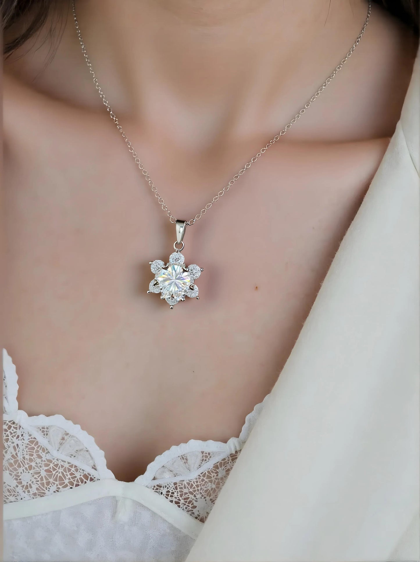 Star Shaped 1ct Moissanite Diamond Pendant with mini diamond stones finish