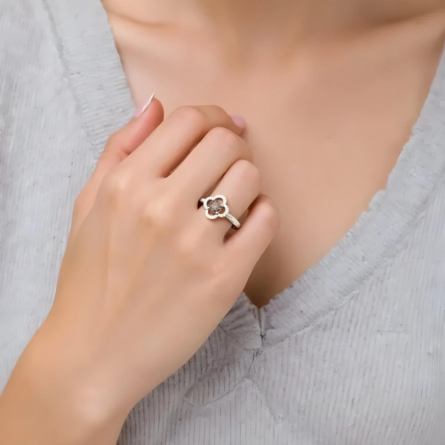 Flower Shaped Cubic Zirconia Silver Ring