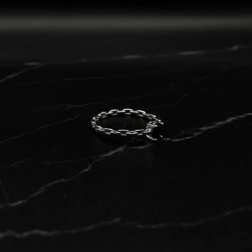 Black Stone Cubic Zirconia Ring, 925 Sterling Silver