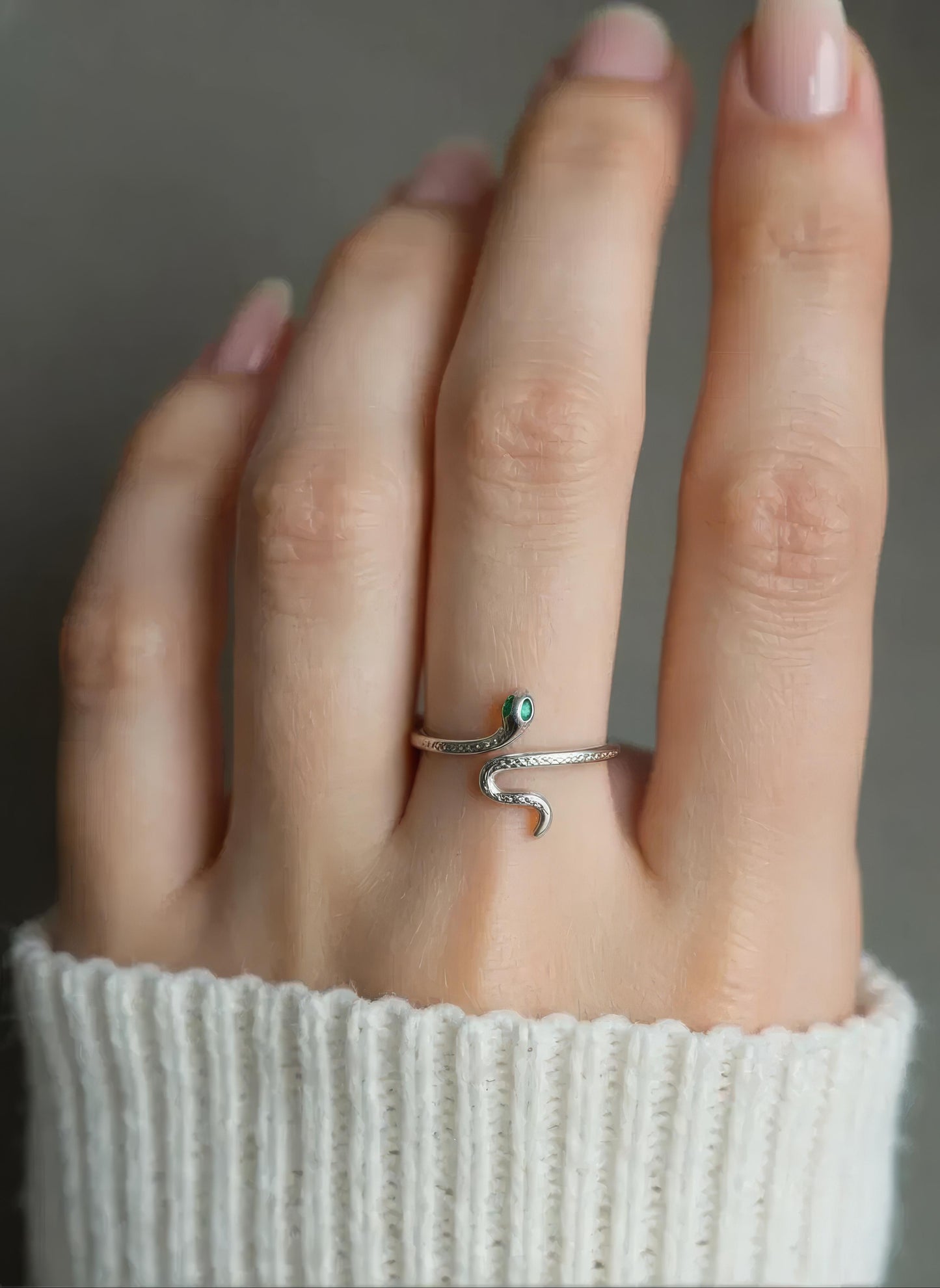 Adjustable Snake Ring, 925 Sterling Silver