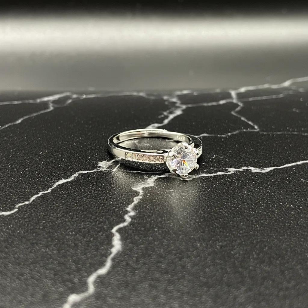 Round Cut Cubic Zirconia Ring, 925 Sterling Silver