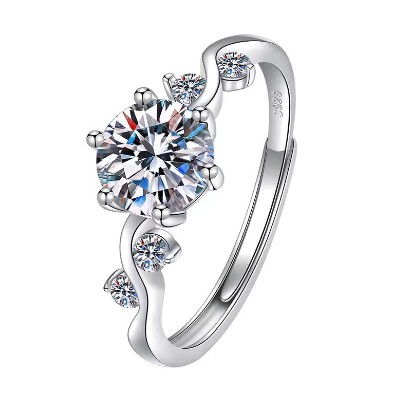 VVS1 1ct Moissanite unique adjustable silver ring