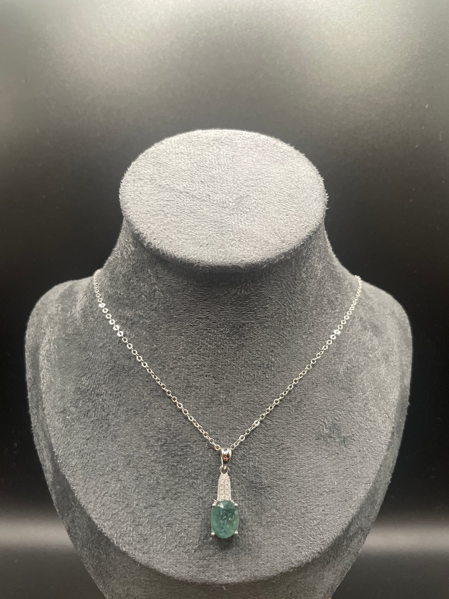Natural Emerald oval shaped Pendant with zirconia