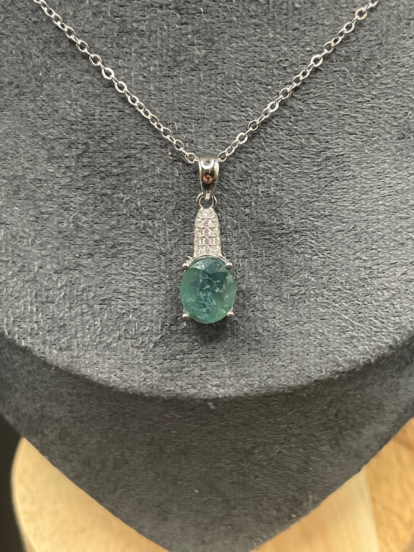 Natural Emerald oval shaped Pendant with zirconia