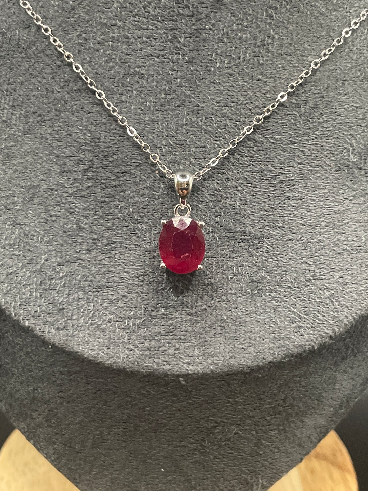Natural Ruby oval shaped Pendant with zirconia