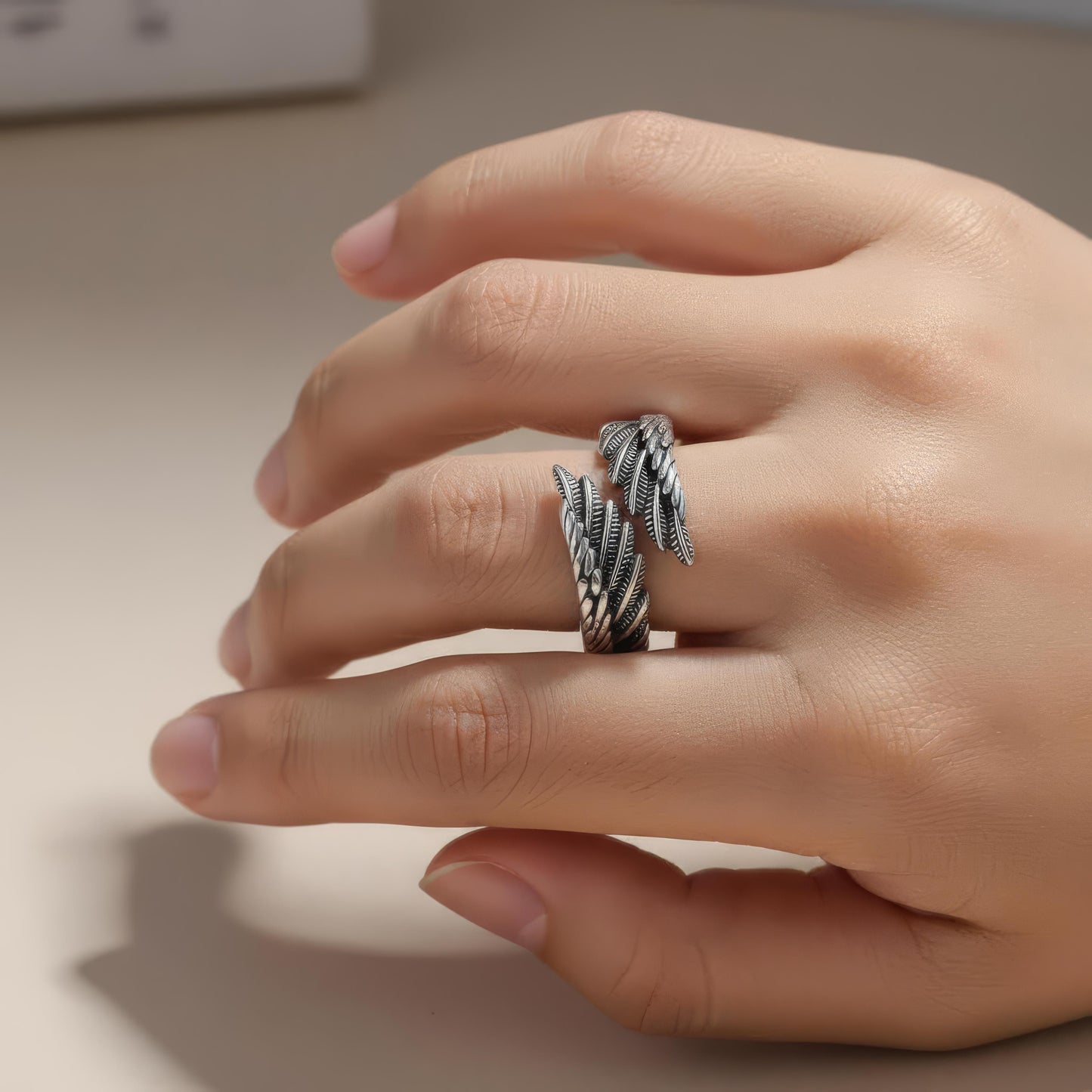 Adjustable Sterling Silver Angel Wings Ring, 925 Sterling Silver