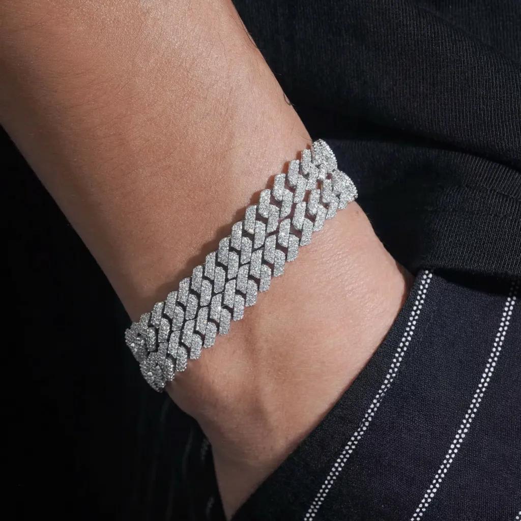 8mm Moissanite Cuban link Bracelet, 925 Sterling Silver