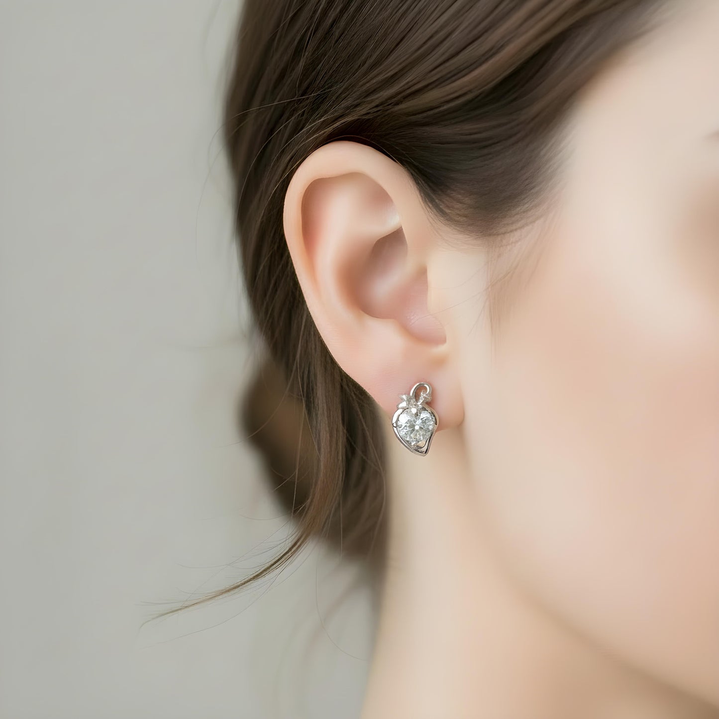 Strawberry CZ Diamond Stud Earring, 925 Sterling Silver