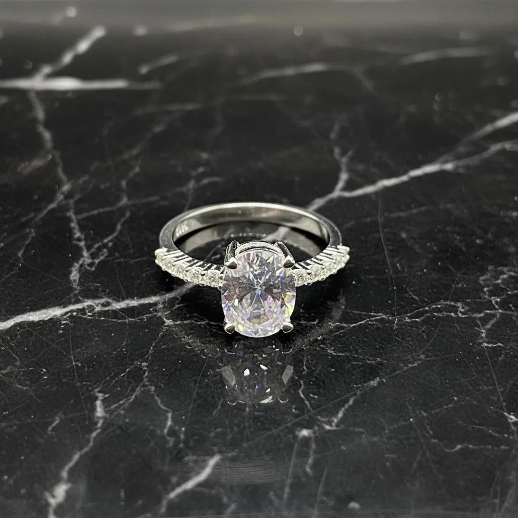 Oval Cubic Zirconia Ring, 925 Sterling Silver