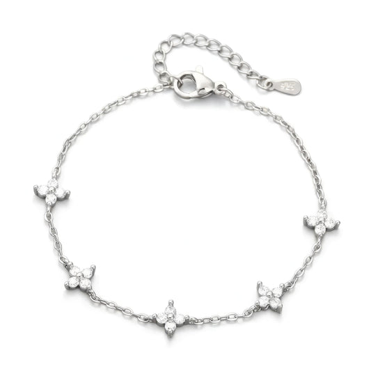 Clover bracelet with sparkling cubic zirconia CZ Diamonds, 925 Sterling Silver