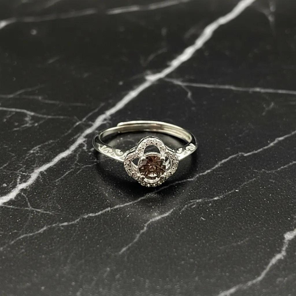 Flower Shaped Cubic Zirconia Ring, 925 Sterling Silver