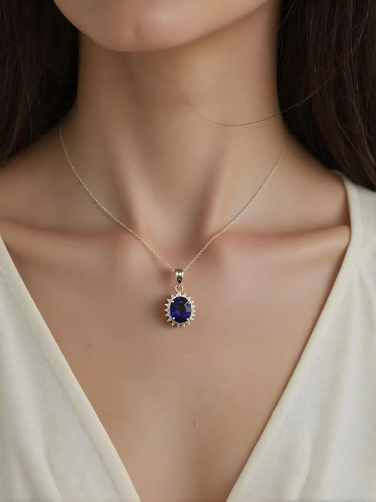 Natural Sapphire oval shaped Pendant with zirconia
