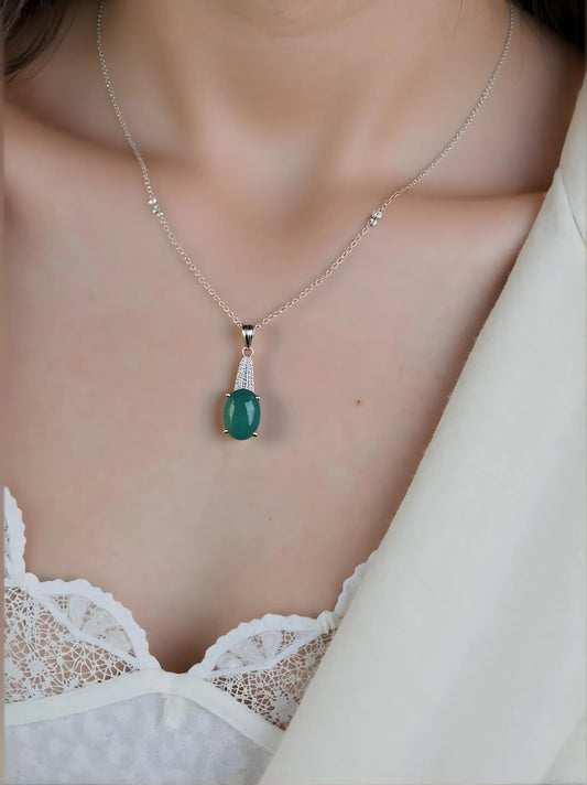 Natural Emerald oval shaped Pendant with zirconia