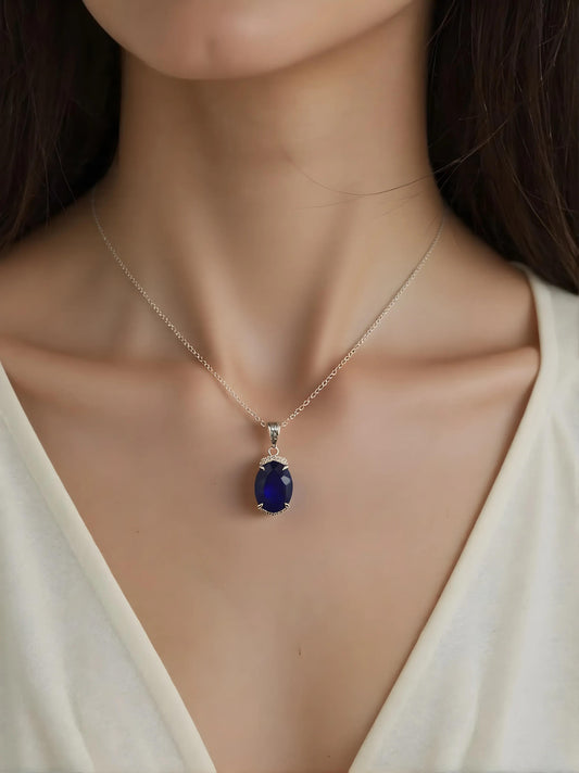 Natural Sapphire Pendant with zirconia