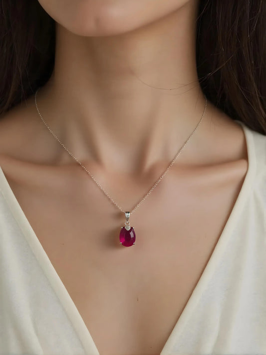 Natural Ruby oval shaped Pendant with zirconia