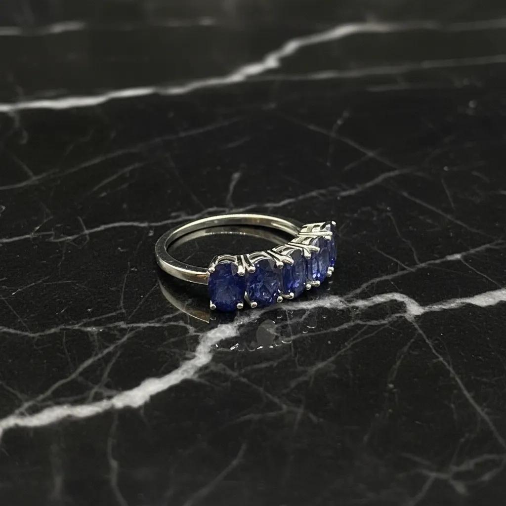 Natural Sapphire Silver Ring, 925 Sterling Silver