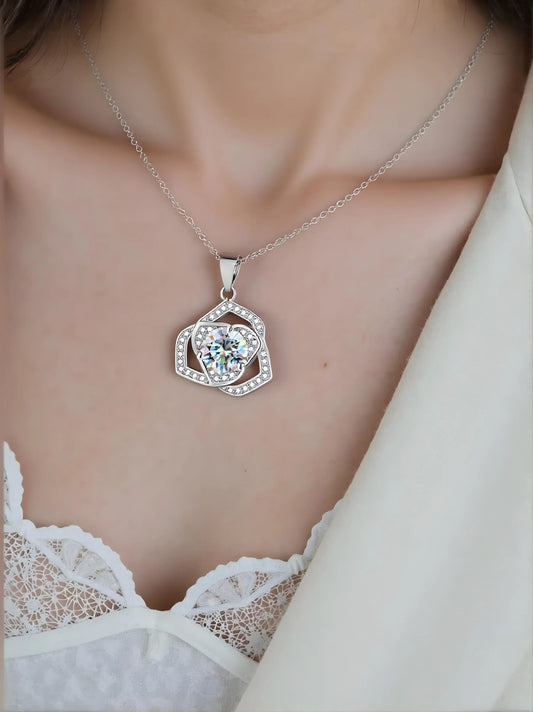 Flower style 1ct Moissanite Diamond Pendant with mini diamond stones finish