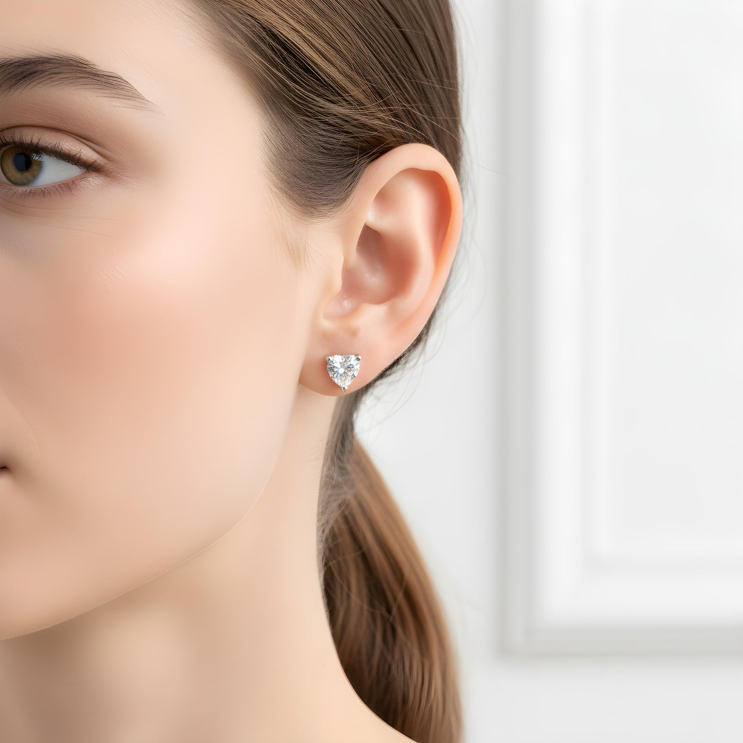 Heart Shaped CZ Diamond Stud Earring, 925 Sterling Silver