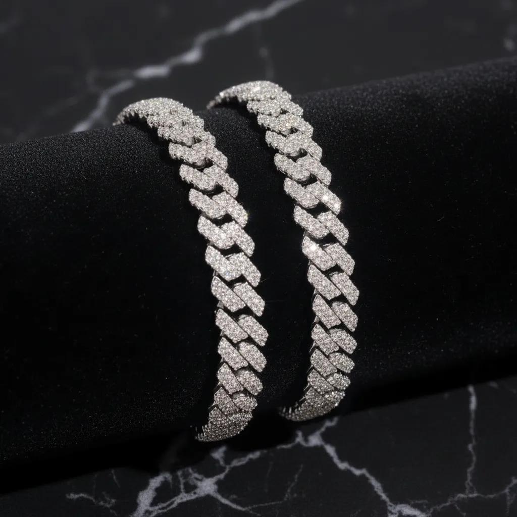 8mm Moissanite Cuban link Bracelet, 925 Sterling Silver