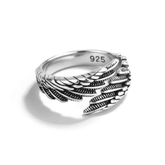 Adjustable Sterling Silver Angel Wings Ring, 925 Sterling Silver
