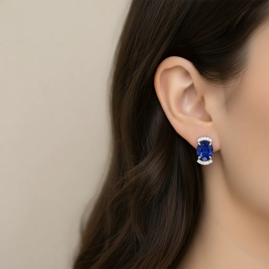 Natural Sapphire Earring Silver, 925 Sterling Silver