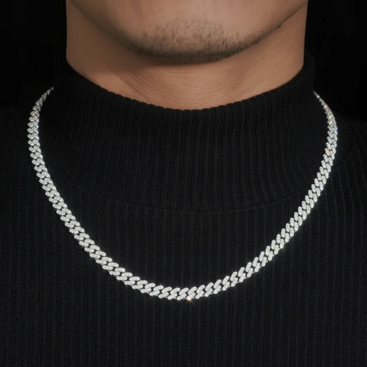 6mm Moissanite Cuban Link Chain, 925 Sterling Silver