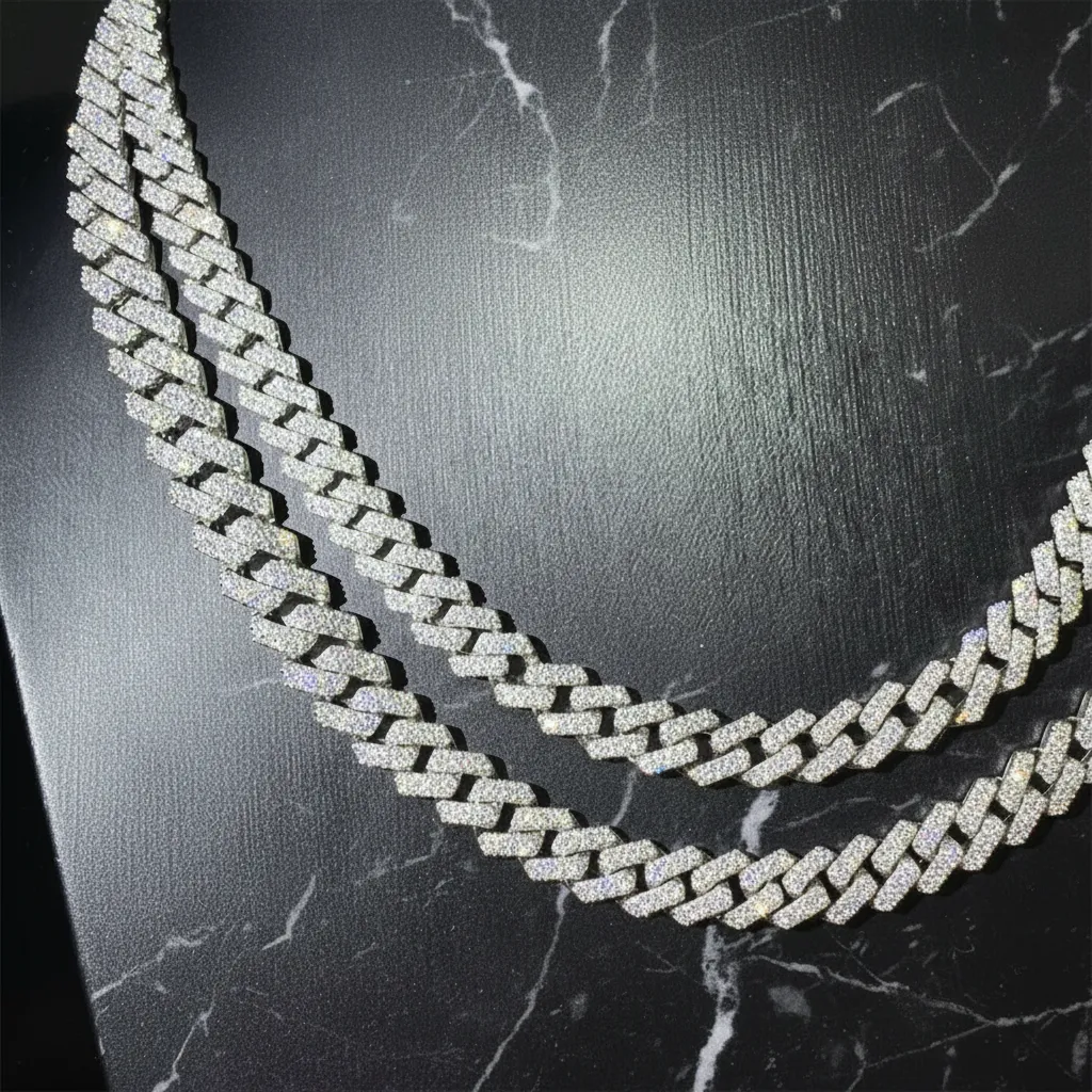 8mm Moissanite Cuban Link Chain, 925 Sterling Silver