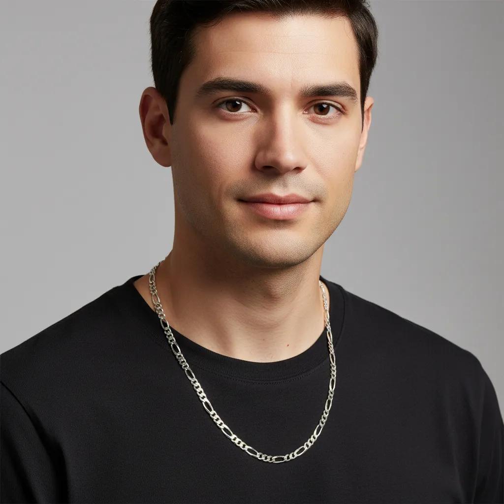 4mm Figaro Diamond Cut chain, Sterling silver 925