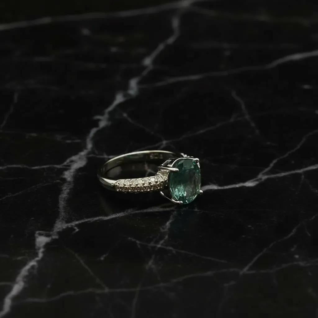 Natural Emerald Silver Ring, 925 Sterling Silver
