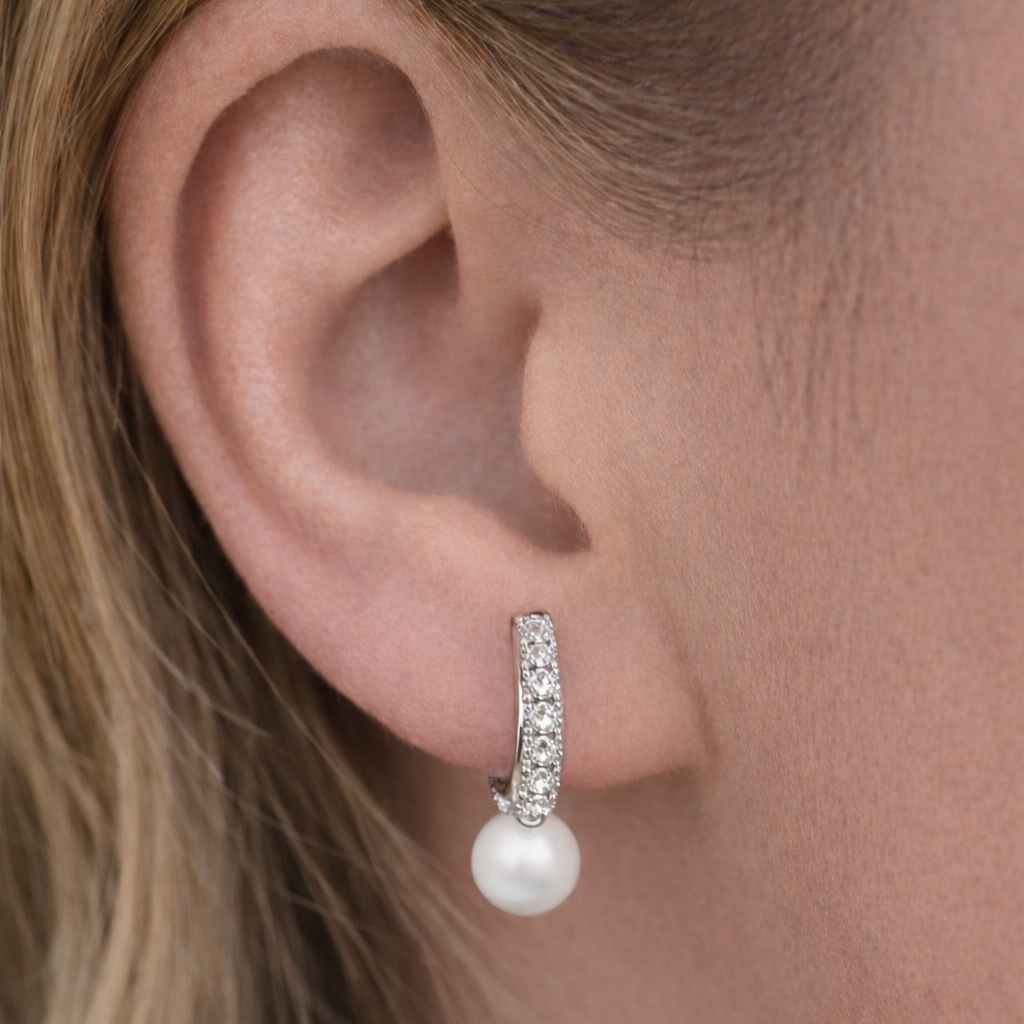 Pandora Cultured Pearl CZ Diamond Earring, 925 Sterling Silver