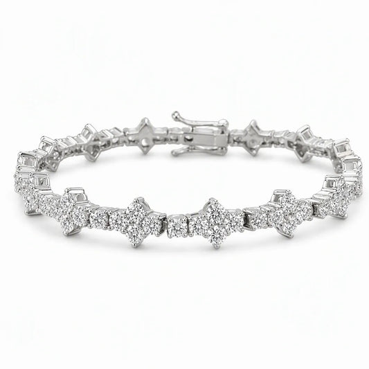 3mm Clover Diamond Star Moissanite Bracelet, 925 Sterling Silver