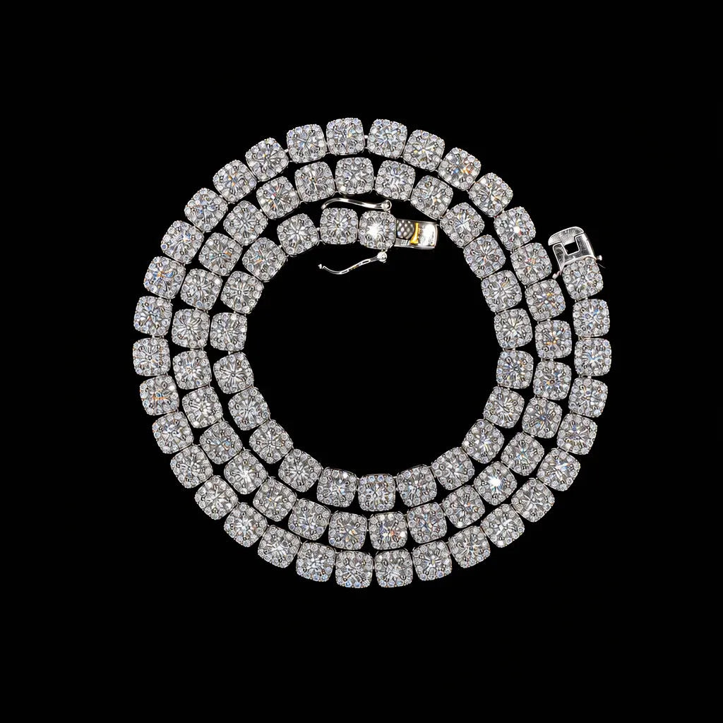 6mm Moissanite Micro Cluster Chain, 925 Sterling Silver