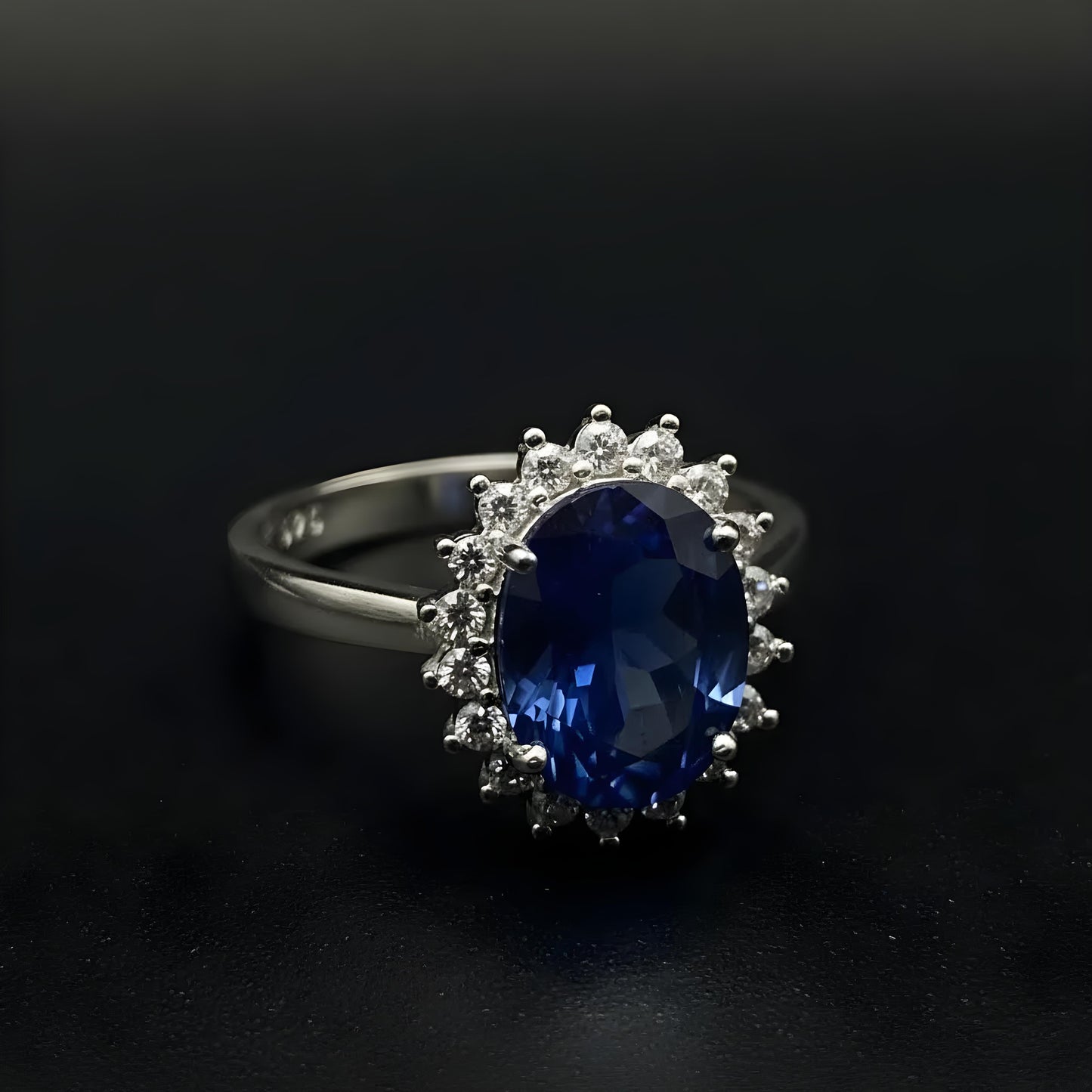 Natural Sapphire Silver Ring, 925 Sterling Silver