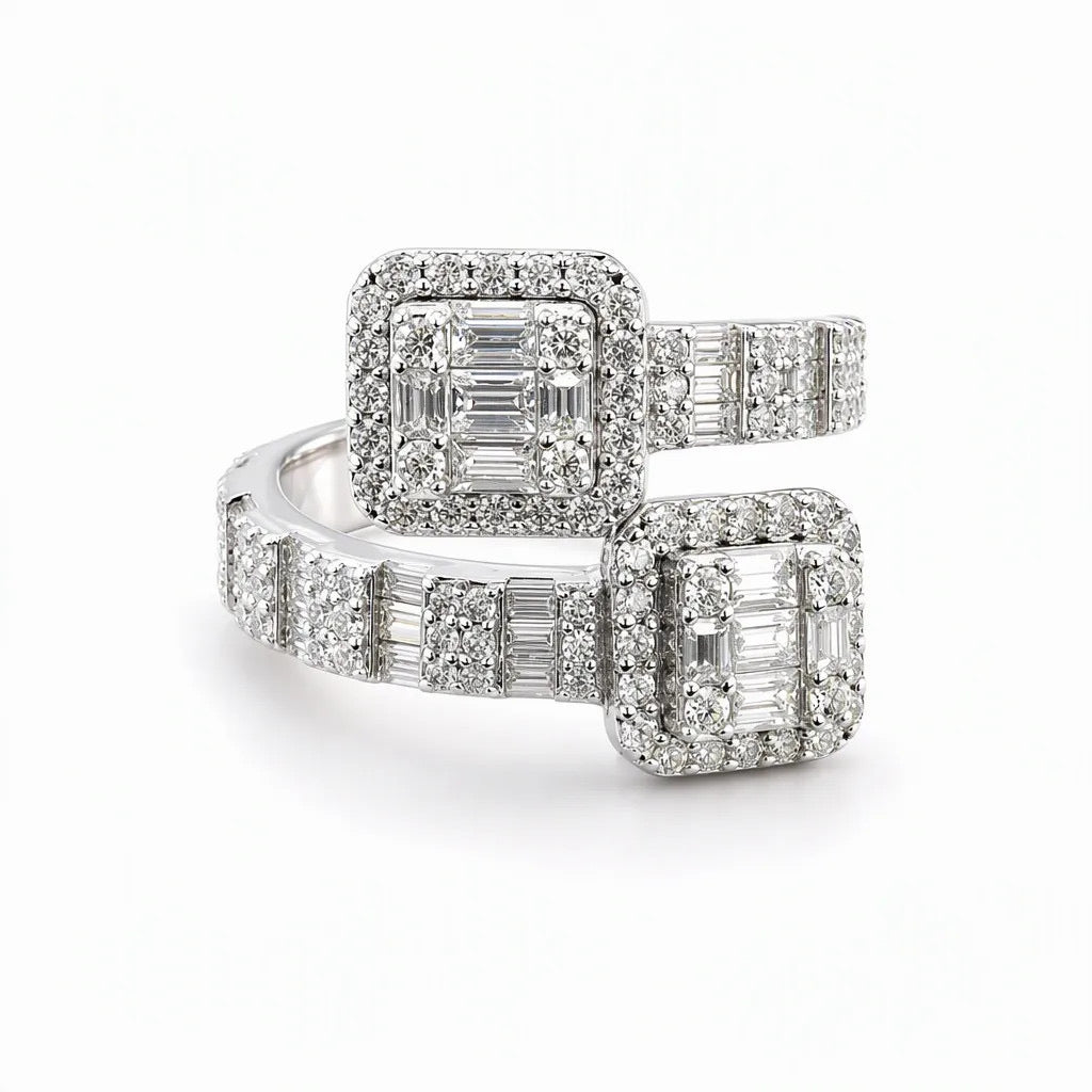VVS1 The Vanguard Iced Moissanite Baguette Cluster Ring, 925 Sterling Silver
