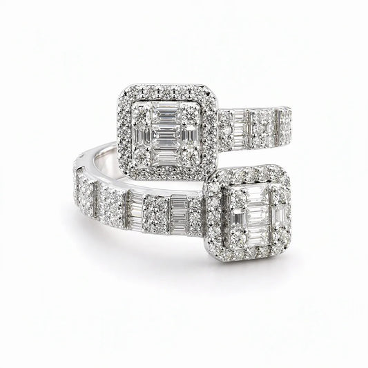 VVS1 The Vanguard Iced Moissanite Baguette Cluster Ring, 925 Sterling Silver