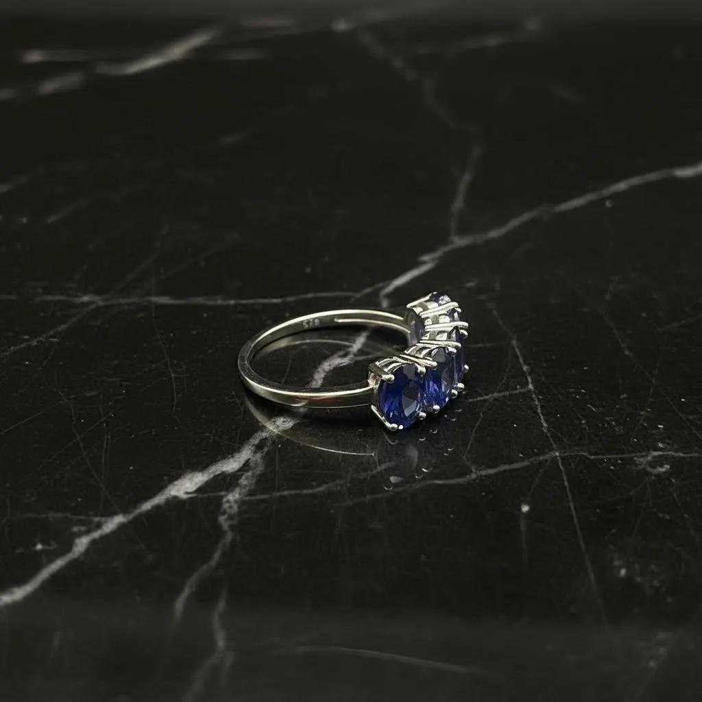 Natural Sapphire Silver Ring, 925 Sterling Silver