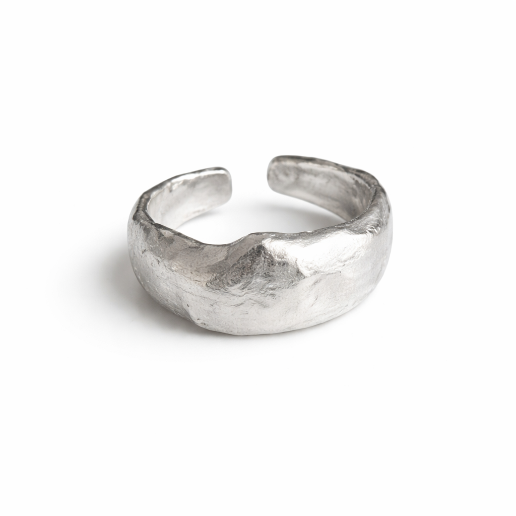 Organic Textured Adjustable Ring, 925 Sterling Silver