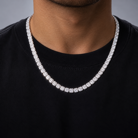 6mm Moissanite Micro Cluster Chain, 925 Sterling Silver