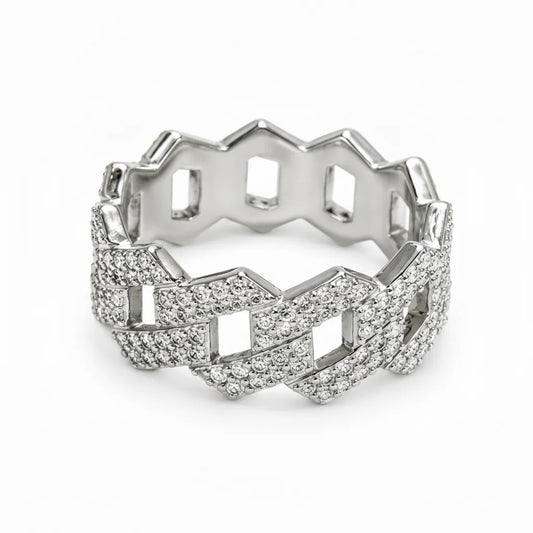 VVS1 The Miami Cuban Link Moissanite Ring, 925 Sterling Silver