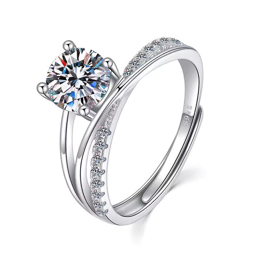 VVS1 Sophisticated 1ct Moissanite adjustable silver ring