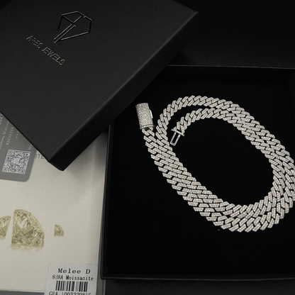 8mm Moissanite Cuban Link Chain, 925 Sterling Silver