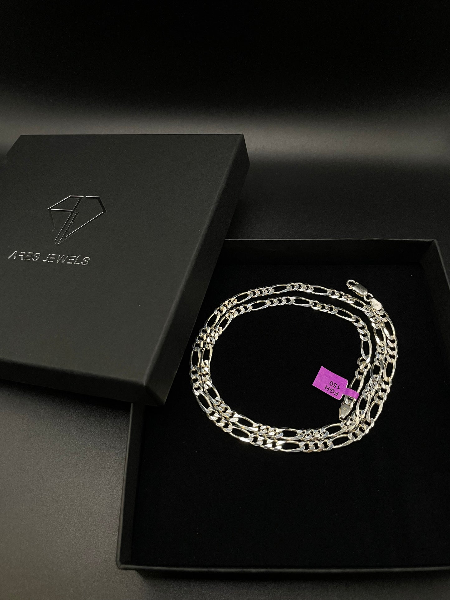 3mm Figaro Diamond Cut chain, Sterling silver 925