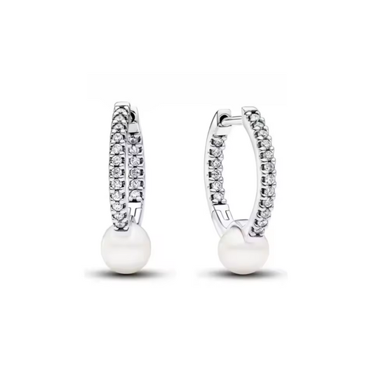 Pandora Cultured Pearl CZ Diamond Earring, 925 Sterling Silver