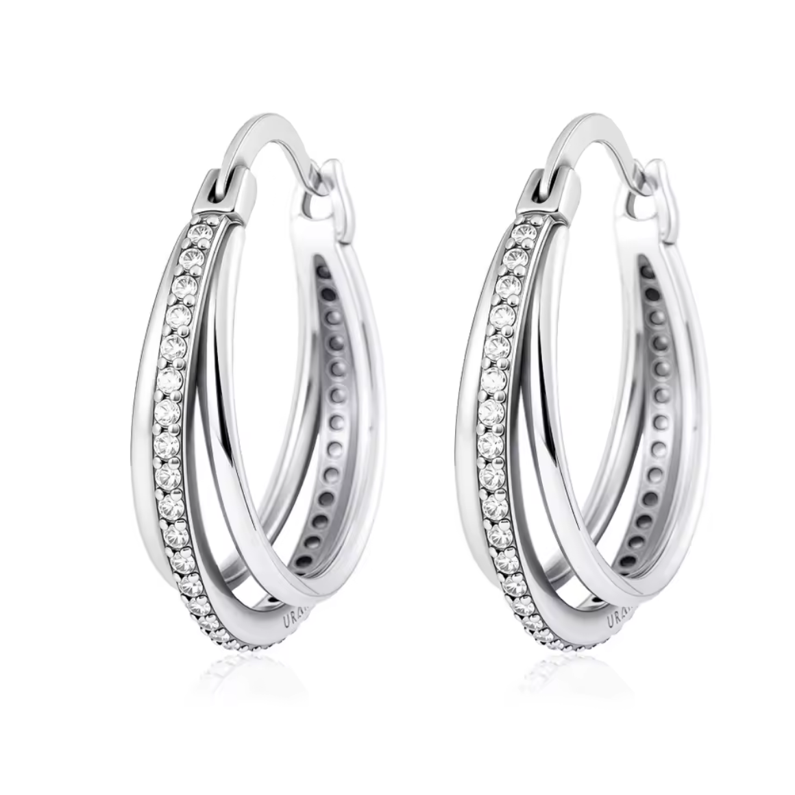 Triple Hoop CZ Diamond Earring, 925 Sterling Silver