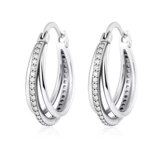 Triple Hoop CZ Diamond Earring, 925 Sterling Silver