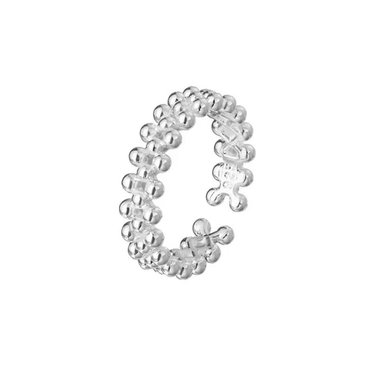 Adjustable Beaded Open Ring, 925 Sterling Silver