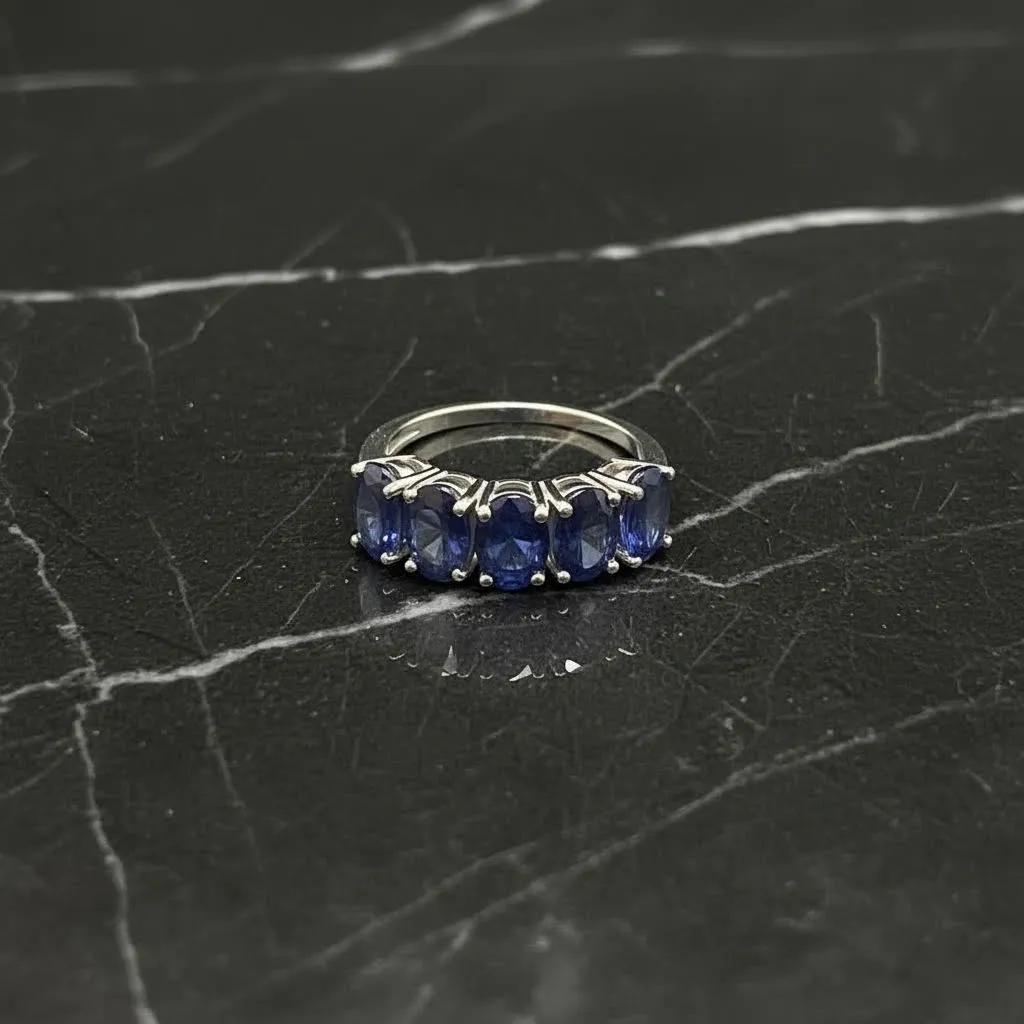 Natural Sapphire Silver Ring, 925 Sterling Silver