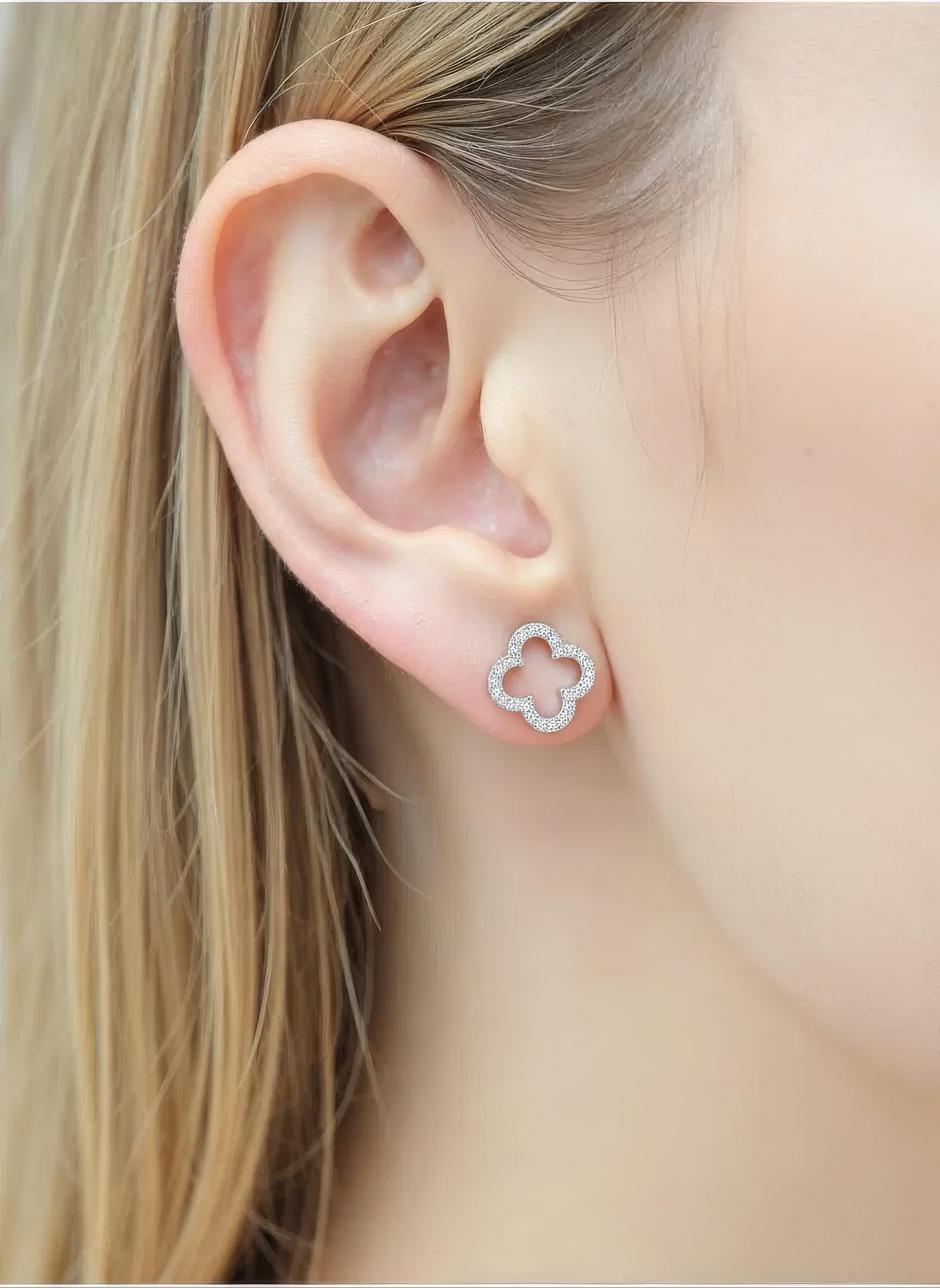 Open Clover Earring CZ Diamond, 925 Sterling Silver